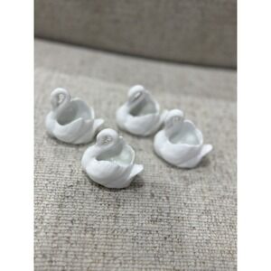 Set of 4 White Porcelain Swan Open Salt Cellars